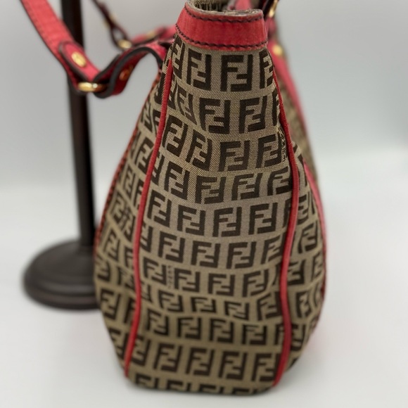 Fendi Red and Brown Monogram Tote - Picture 3 of 16